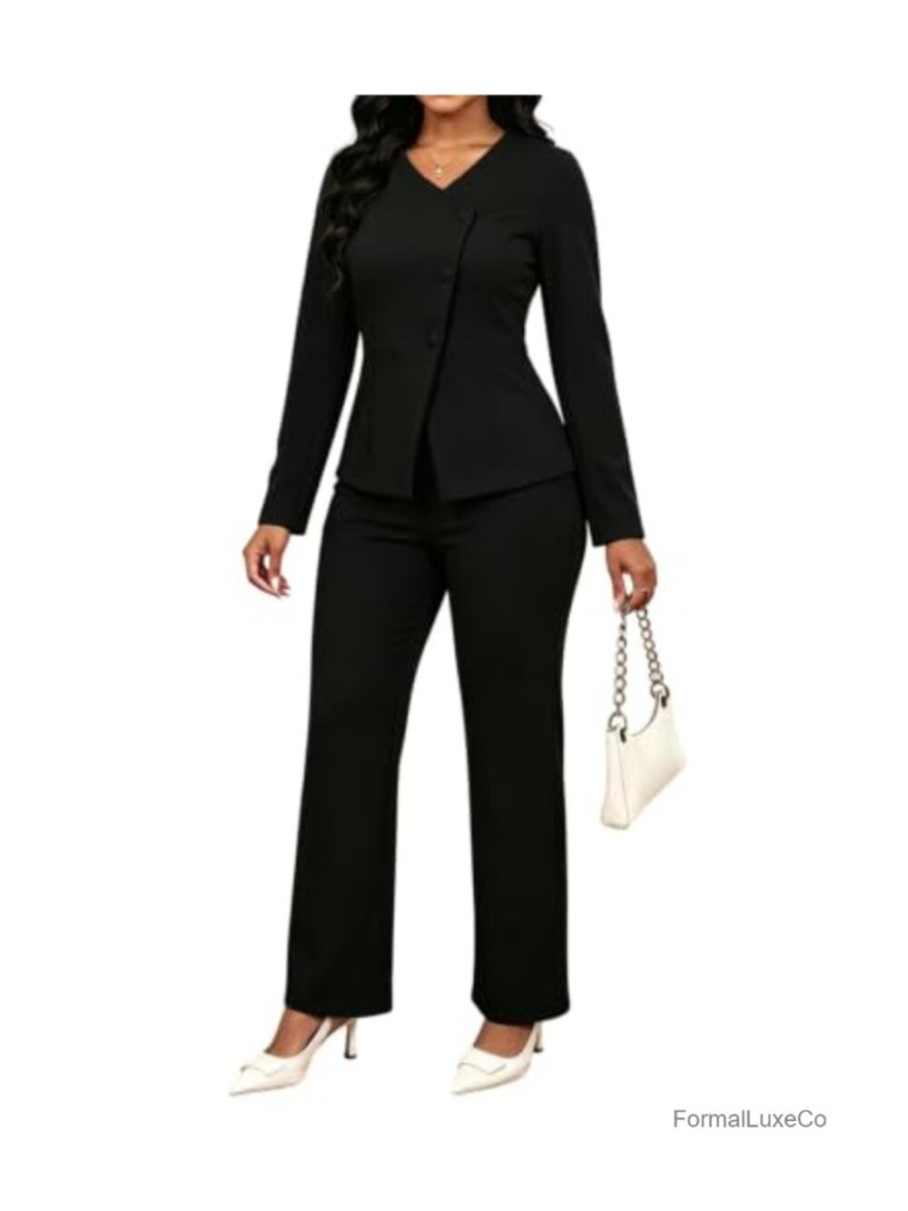Aro Lora Women's 2 Piece Pantsuit Set Asymmetrical Peplum Blazer Straight Leg